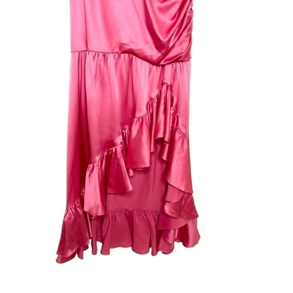 Cinq à Sept Arianna Silk Ruffle Midi Dress Pink Candy Size 6 NWT - Picture 3 of 9